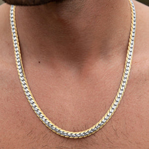 Men's Two-Tone Herringbone Link Necklace