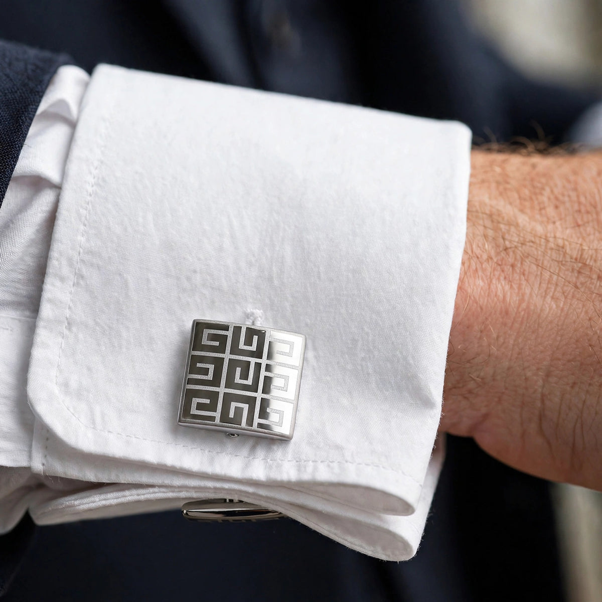 Silver-Tone Cufflinks with Etched Square Pattern
