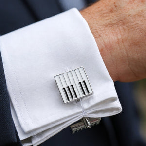 Silver-Tone Cufflinks with Piano Key Enamel Pattern