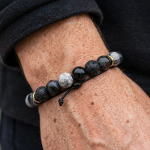 Men's Matte Lava Stone And Polished Agate Bracelet