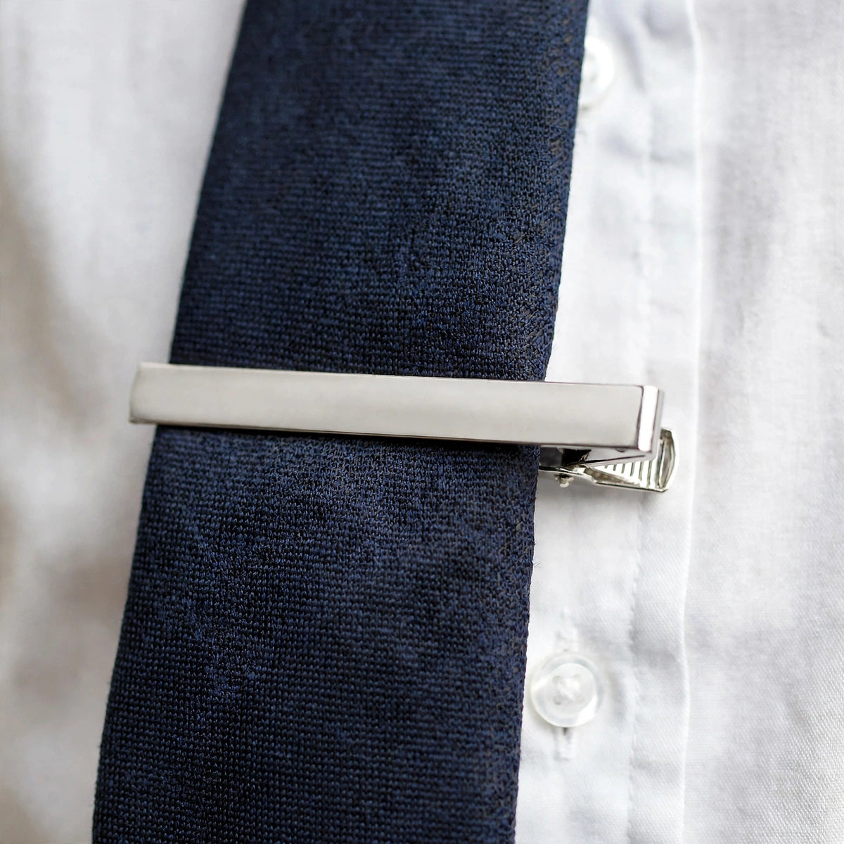 Polished Silver-Tone Tie Clip With Hinged Grip