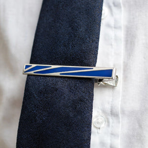 Silver-Tone Tie Clip With Geometric Blue Enamel Inlay