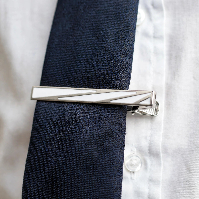 Silver-Tone Tie Clip With White Enamel Inlay