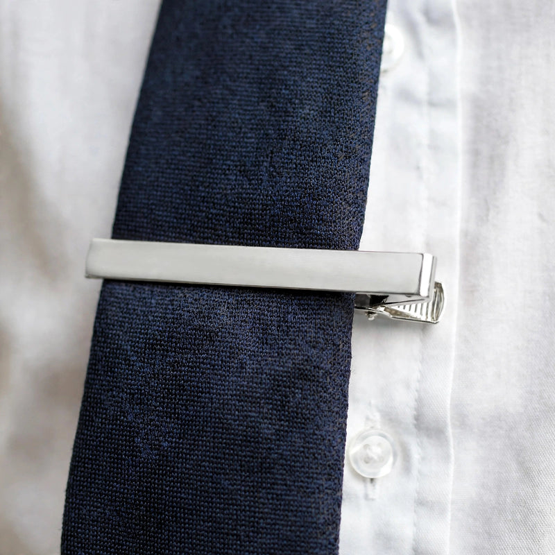 Brushed Silver-Tone Tie Clip With Beveled Edge