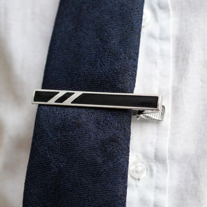 Silver-Tone Tie Clip with Black Enamel Inlay