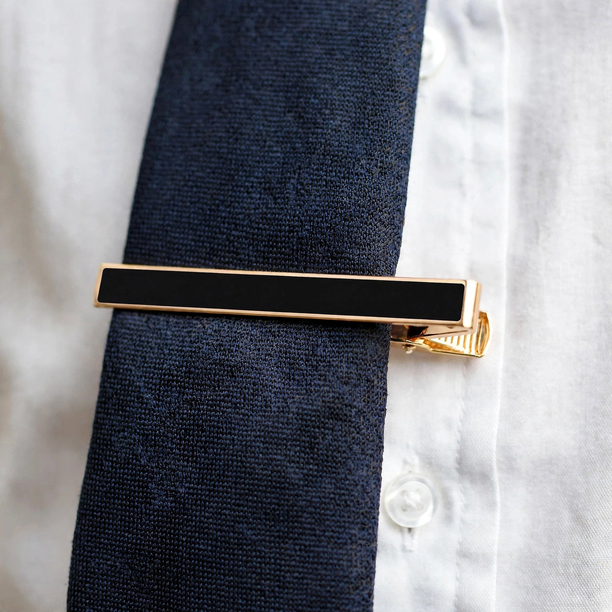 Gold-Tone Tie Clip with Black Enamel Inlay