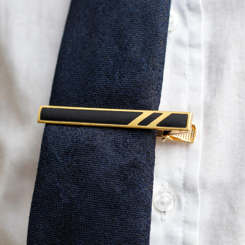 Gold-Tone Tie Clip With Black Enamel Inlay