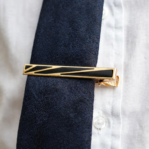 Gold-Tone Tie Clip with Black Enamel Inlay