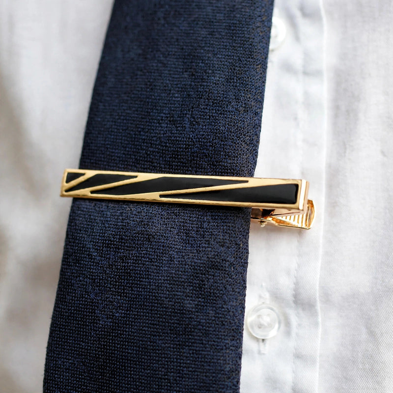 Gold-Tone Tie Clip with Black Enamel Inlay