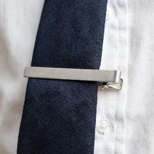 Brushed Silver-Tone Tie Clip with Beveled Edge