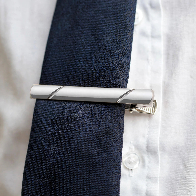 Silver-Tone Tie Clip With Beveled Edges