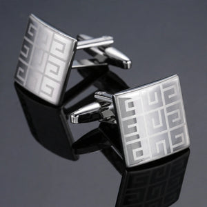 Silver-Tone Cufflinks with Etched Square Pattern