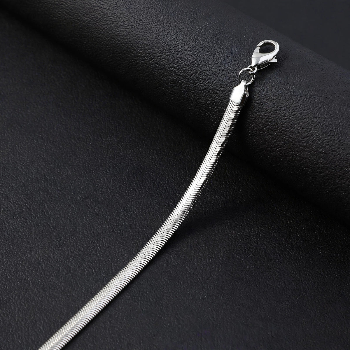 Silver-Tone Flat Herringbone Chain Necklace
