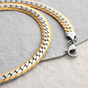 Men's Two-Tone Herringbone Link Necklace
