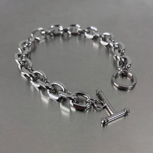 Silver-Tone Oval Link Bracelet with Toggle Clasp