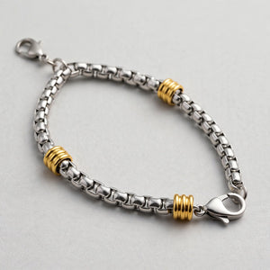 Silver-Tone Box Chain Bracelet With Gold-Tone Ribbed Stations