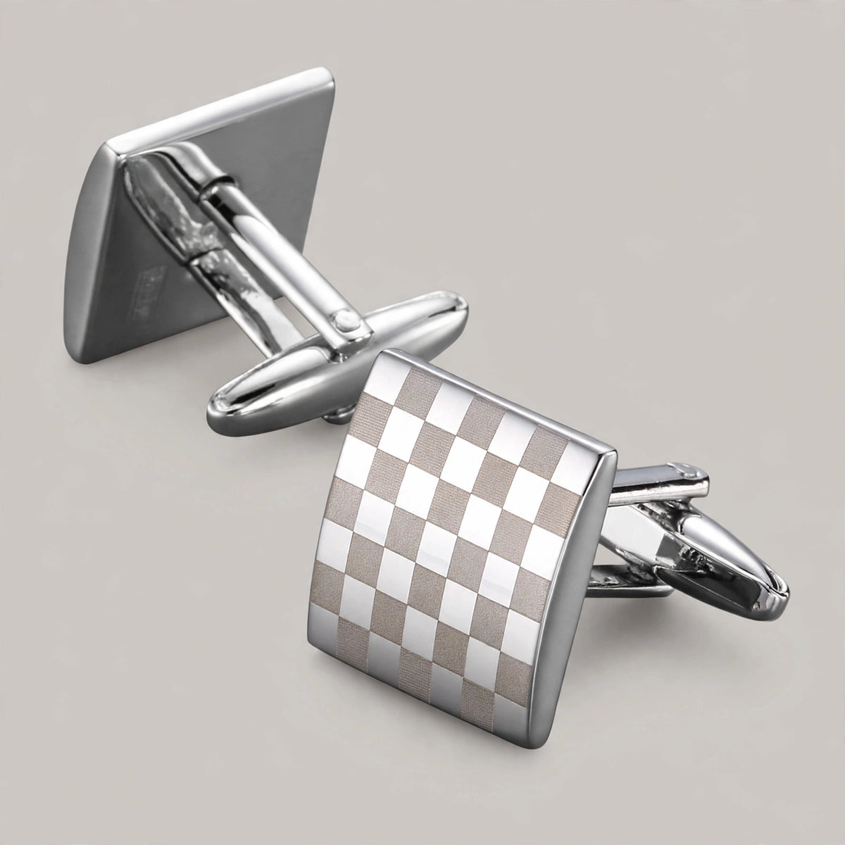 Silver-Tone Checkerboard Pattern Cufflinks