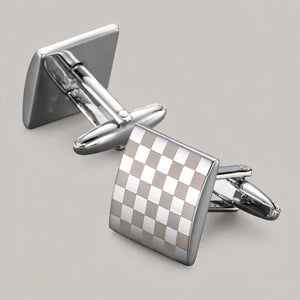 Silver-Tone Checkerboard Pattern Cufflinks