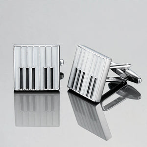 Silver-Tone Cufflinks with Piano Key Enamel Pattern