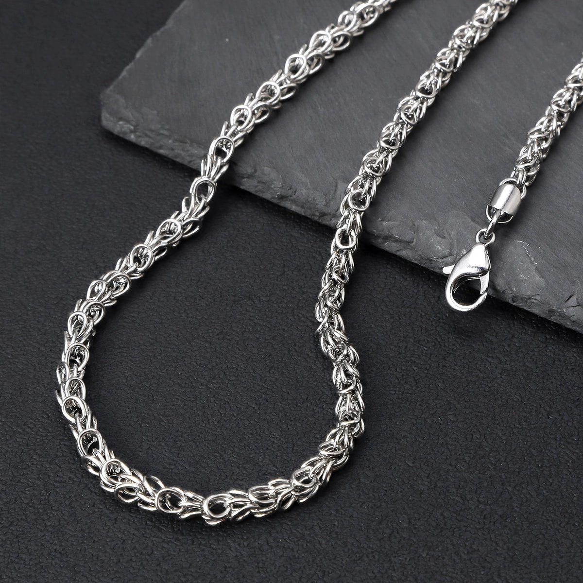 Silver-Tone Stainless Steel Byzantine Weave Chain Necklace