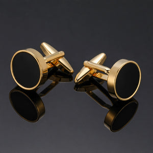 Gold-Tone Cufflinks with Black Enamel Inlay