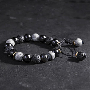 Men's Matte Lava Stone And Polished Agate Bracelet