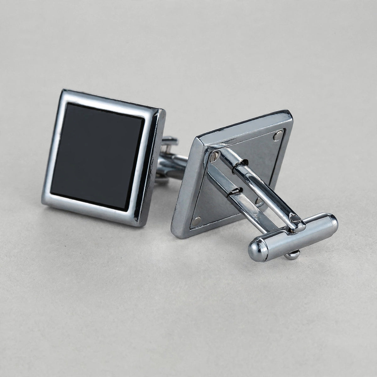 Square Cufflinks with Black Enamel Inlay