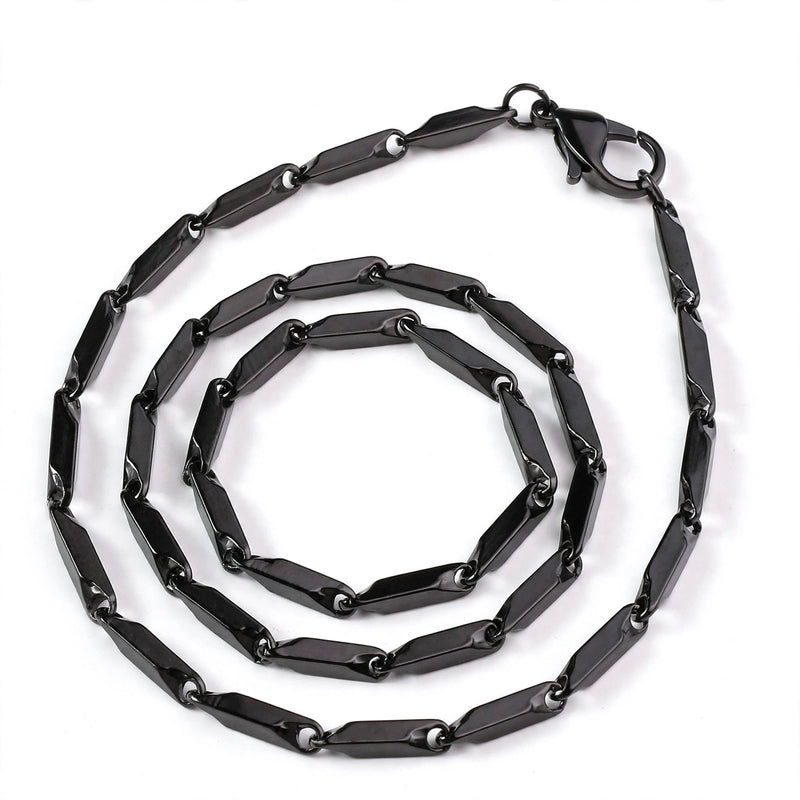 Black Steel Bead-Linked Bar Necklace