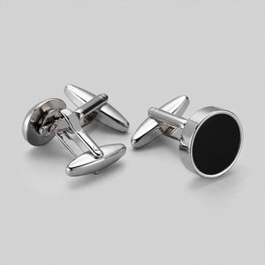Silver-Tone Cufflinks with Black Enamel Inlay
