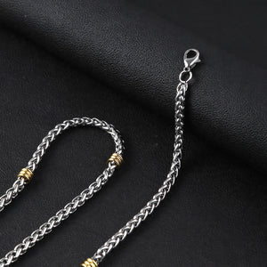 Silver-Tone Wheat Chain Necklace With Gold-Tone Steel Rings